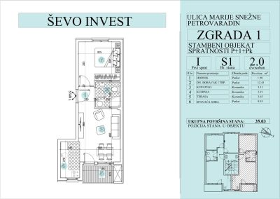 Stan 1. 35.03m2, cena 1800e sa uključenim PDV-om.