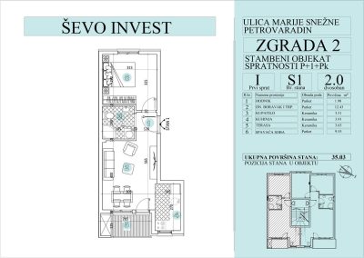 Stan 1. 35.03m2, cena 1800e sa uključenim PDV-om.