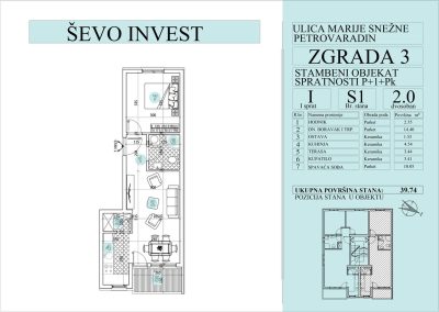 Stan 1. 39.74m2, cena 1800e sa uključenim PDV-om.