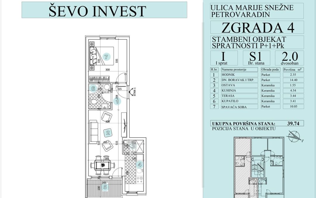 Stan 1. 39.74m2, cena 1800e sa uključenim PDV-om
