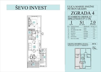 Stan 1. 39.74m2, cena 1800e sa uključenim PDV-om