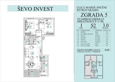 Stan 2. 53.98m2, cena 1750e sa uključenim PDV-om.