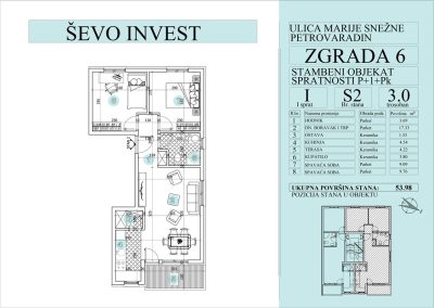 Stan 2. 53.98m2, cena 1750e sa uključenim PDV-om.