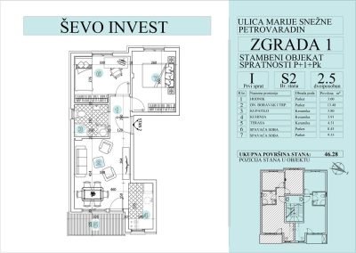 Stan 2. 46.28m2, cena 1750e sa uključenim PDV-om.