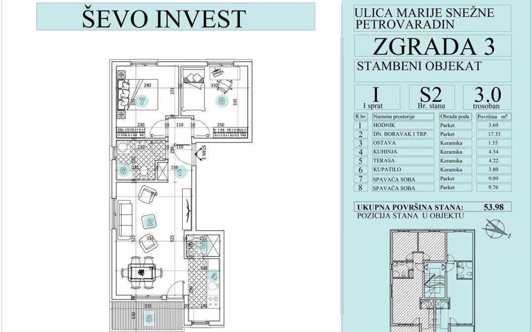 Stan 2. 53.98m2, cena 1750e sa uključenim PDV-om.
