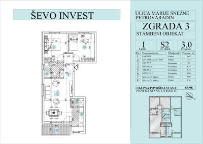 Stan 2. 53.98m2, cena 1750e sa uključenim PDV-om.