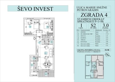 Stan 2. 53.98m2, cena 1750e sa uključenim PDV-om.