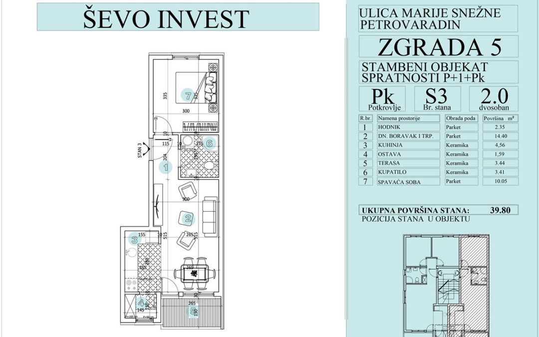 Stan 3. 39.80m2, cena 1800e sa uključenim PDV-om