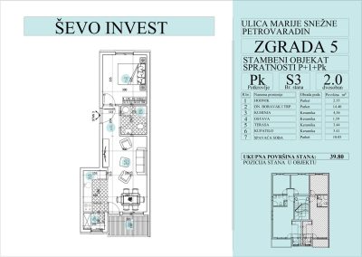 Stan 3. 39.80m2, cena 1800e sa uključenim PDV-om