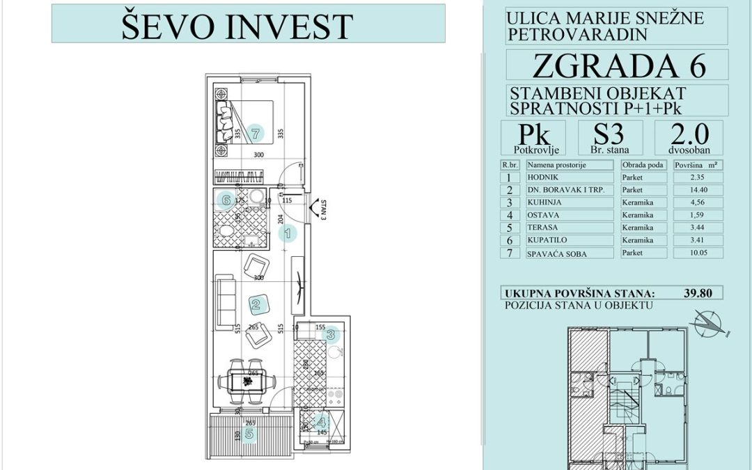 Stan 3. 39.80m2, cena 1800e sa uključenim PDV-om