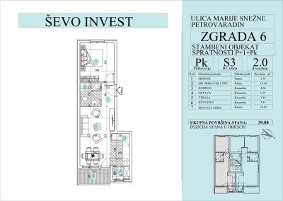 Stan 3. 39.80m2, cena 1800e sa uključenim PDV-om