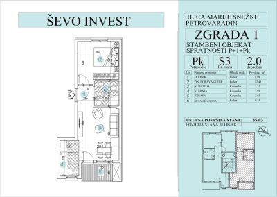 Stan 3. 35.03m2, cena 1800e sa uključenim PDV-om.