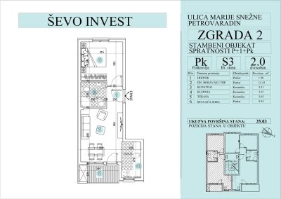 Stan 3. 35.03m2, cena 1800e sa uključenim PDV-om.