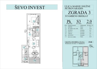 Stan 3. 39.80m2, cena 1800e sa uključenim PDV-om