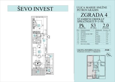 Stan 3. 39.80m2, cena 1800e sa uključenim PDV-om.