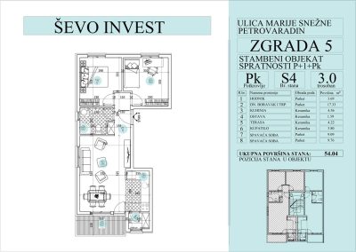 Stan 4. 54.04m2, cena 1750e sa uključenim PDV-om.