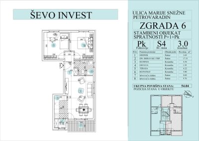 Stan 4. 54.04m2, cena 1750e sa uključenim PDV-om.