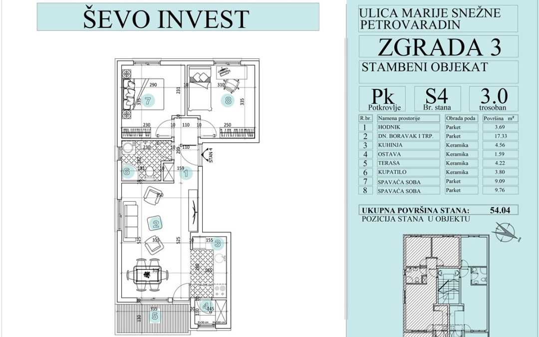 Stan 4. 54.04m2, cena 1750e sa uključenim PDV-om.