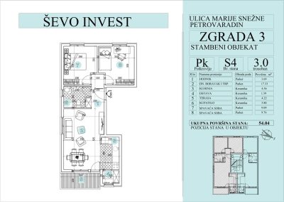 Stan 4. 54.04m2, cena 1750e sa uključenim PDV-om.